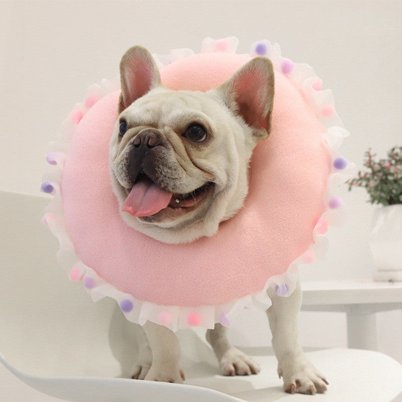 KFX-5284029 Cat Ruffled Anti-Licking Headgear in Floral Pattern - Polar Fleece & PP Cotton, Sizes S, M, L