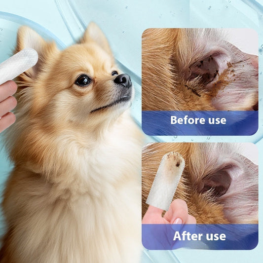 KFX-5284285 Pet Ear Cleaning Wipes Finger Gloves for Gentle Ear Care - 50 Count Boxes Available