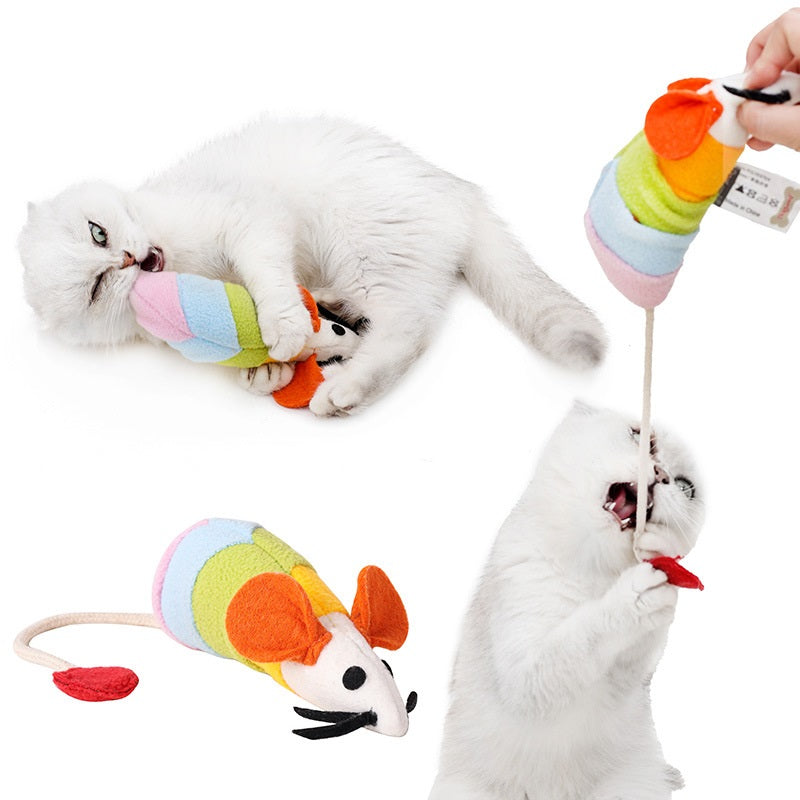 KFX-5285053 Colorful Cat Plush Toy - Bite Resistant Fleece Mouse Design, Ideal Chew Toy for Pets, 36 x 18 x 6 CM
