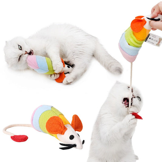 KFX-5285053 Colorful Cat Plush Toy - Bite Resistant Fleece Mouse Design, Ideal Chew Toy for Pets, 36 x 18 x 6 CM