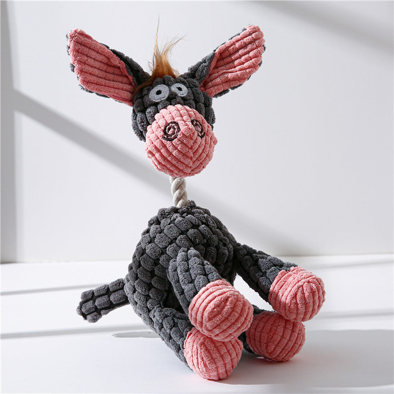 KFX-5286077 Scrunch Bunch Plush Dog Toy - Durable Crinkle, Squeaky Corn Donkey - Interactive Molar Toy