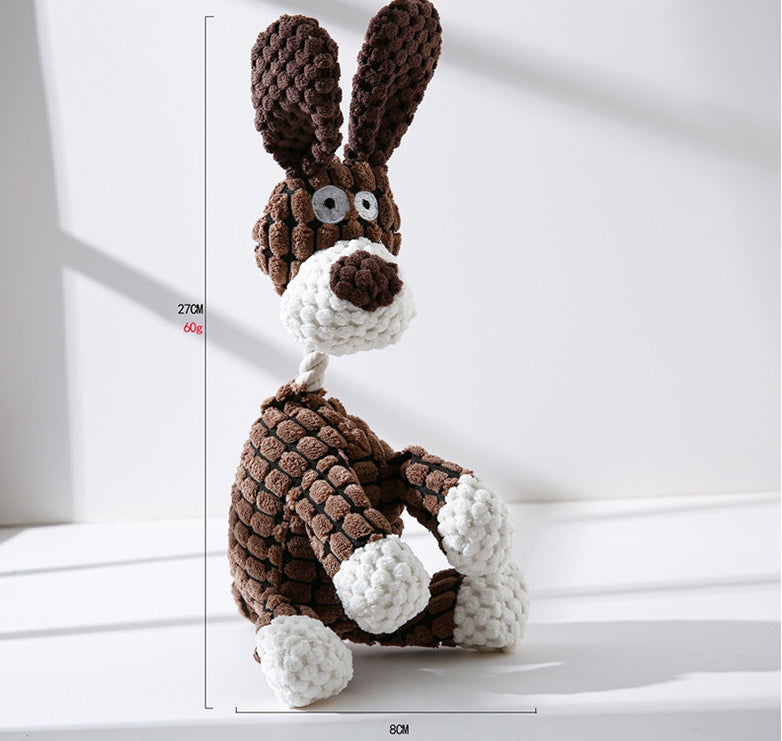 KFX-5286077 Scrunch Bunch Plush Dog Toy - Durable Crinkle, Squeaky Corn Donkey - Interactive Molar Toy