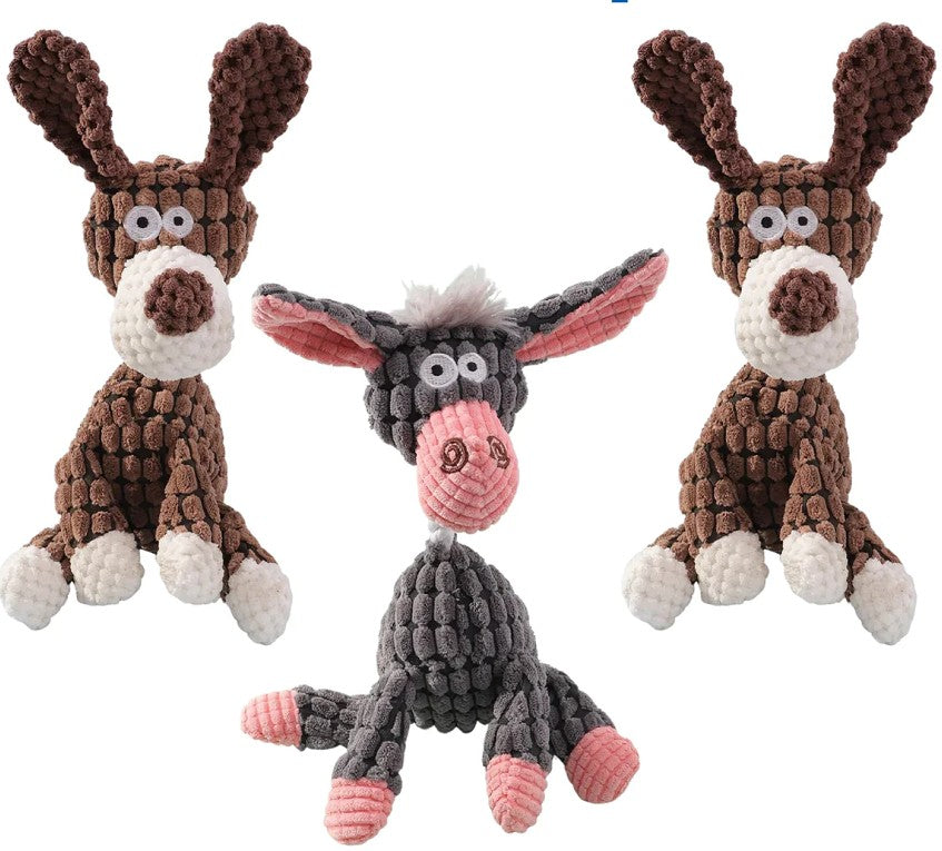KFX-5286077 Scrunch Bunch Plush Dog Toy - Durable Crinkle, Squeaky Corn Donkey - Interactive Molar Toy