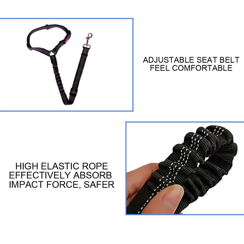 KFX-5286205 Adjustable Elastic Dog Seat Belt with Reflective Strips and Nickel-Plated Hook