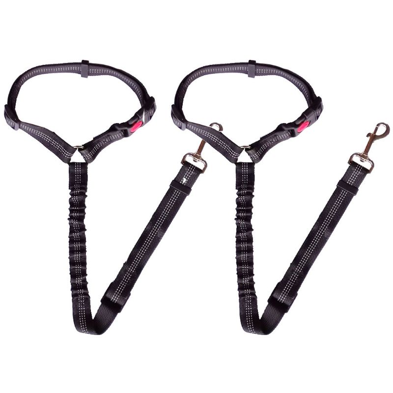 KFX-5286205 Adjustable Elastic Dog Seat Belt with Reflective Strips and Nickel-Plated Hook