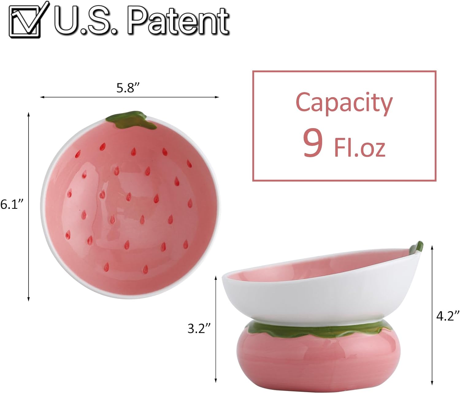 KFX-5289661 Elevated Pink Ceramic Cat Food Bowl with Anti-Vomiting Design and Spinal Support