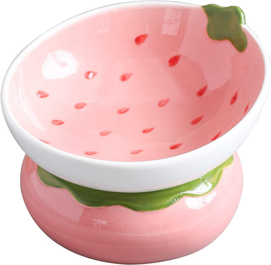 KFX-5289661 Elevated Pink Ceramic Cat Food Bowl with Anti-Vomiting Design and Spinal Support