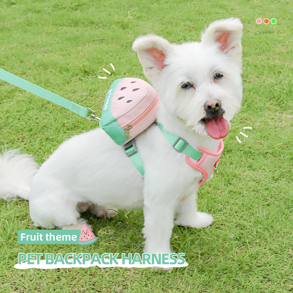 KFX-5295421 Soft Breathable Pet Chest Strap and Cute Fruit Backpack Set for Dogs and Cats