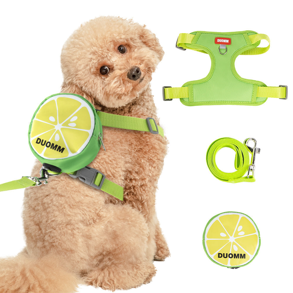 KFX-5295421 Soft Breathable Pet Chest Strap and Cute Fruit Backpack Set for Dogs and Cats