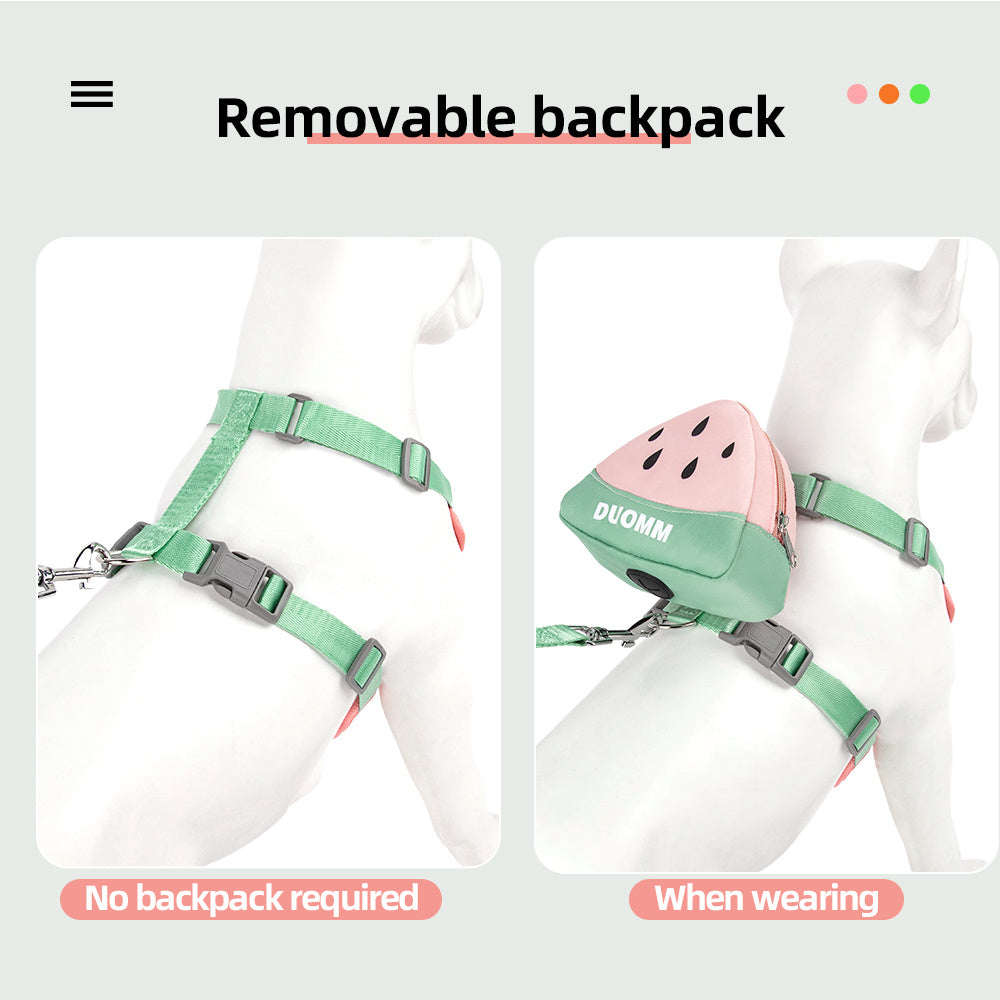 KFX-5295421 Soft Breathable Pet Chest Strap and Cute Fruit Backpack Set for Dogs and Cats