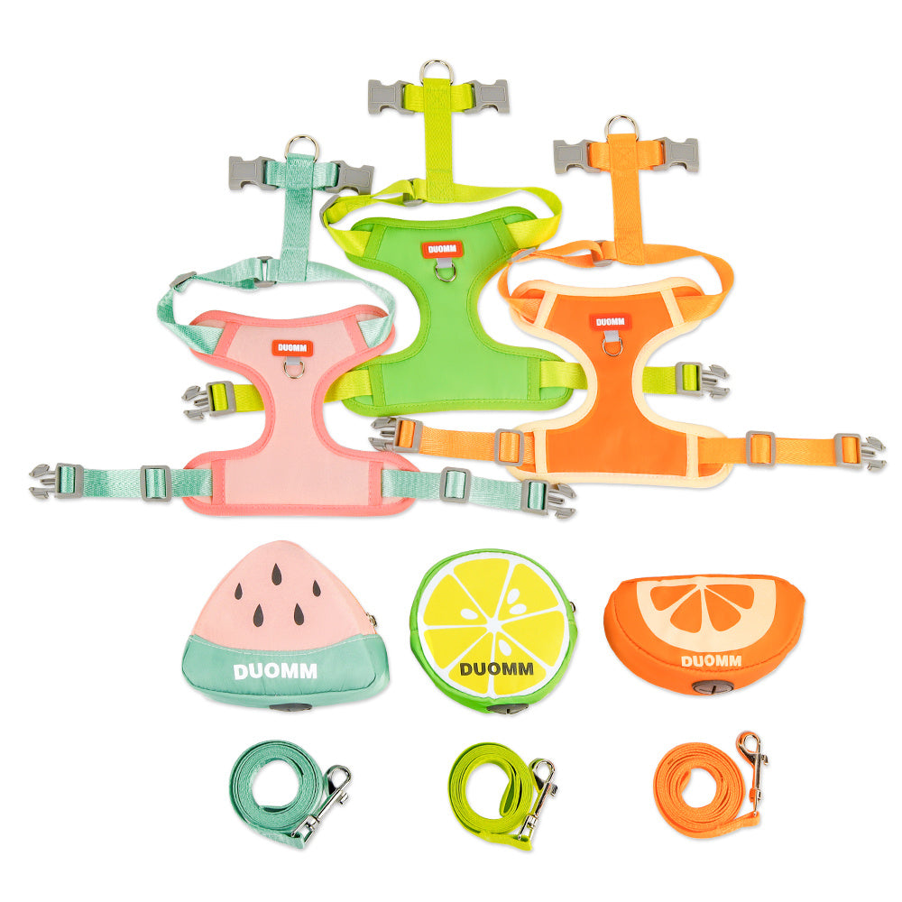 KFX-5295421 Soft Breathable Pet Chest Strap and Cute Fruit Backpack Set for Dogs and Cats
