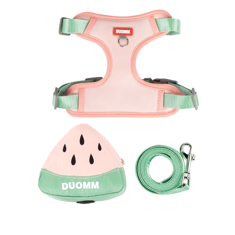 KFX-5295421 Soft Breathable Pet Chest Strap and Cute Fruit Backpack Set for Dogs and Cats