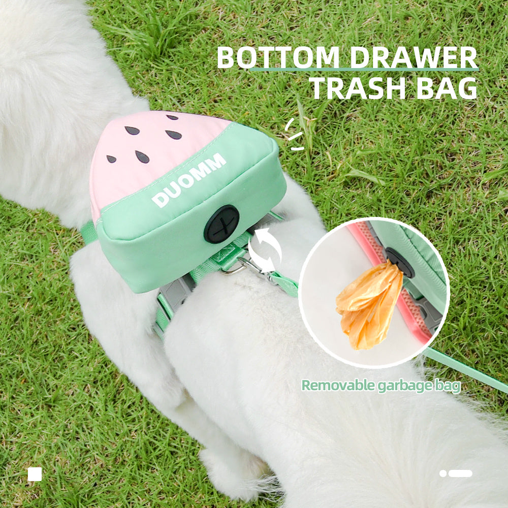 KFX-5295421 Soft Breathable Pet Chest Strap and Cute Fruit Backpack Set for Dogs and Cats