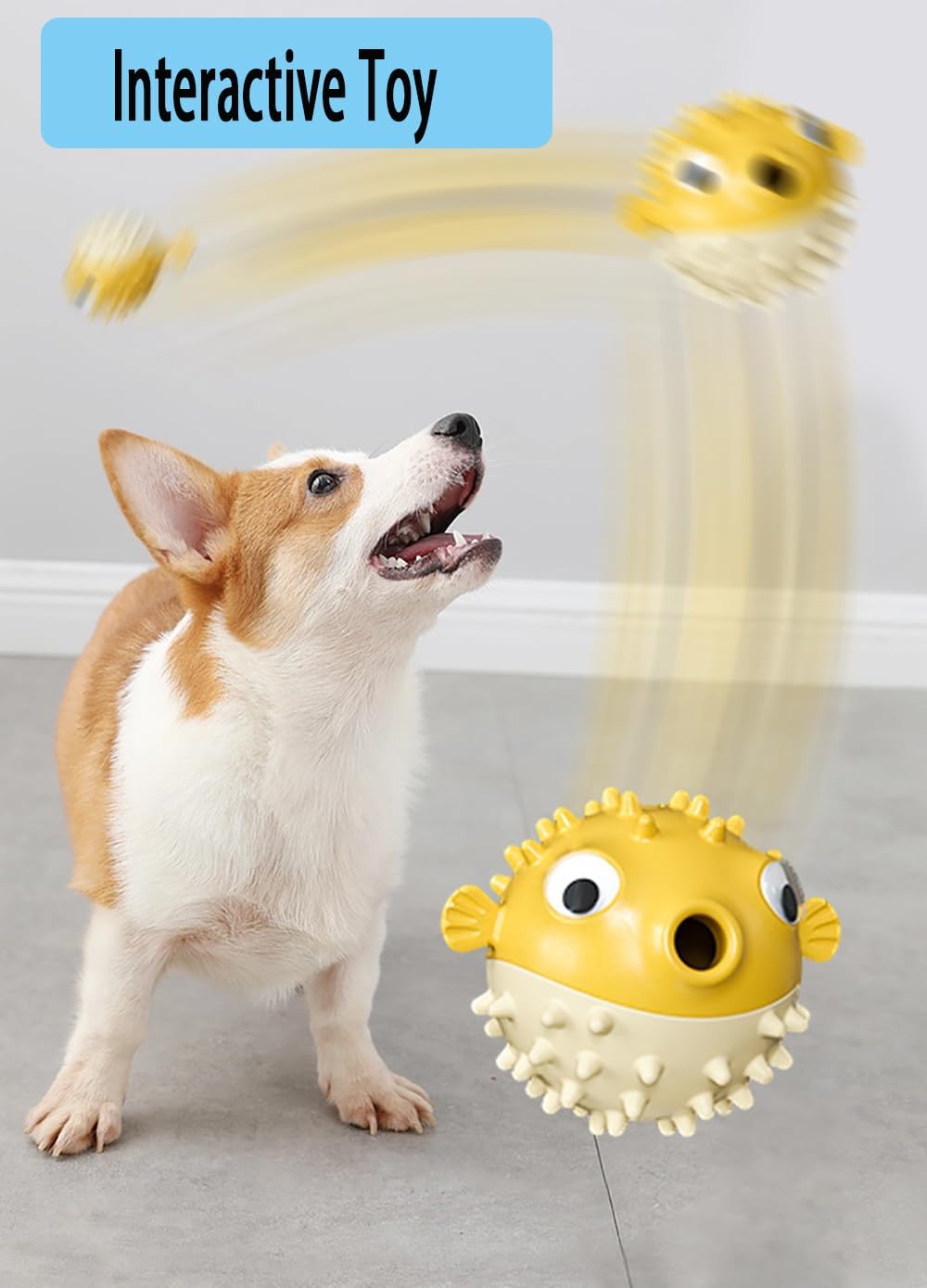 KFX-5299389 Interactive Treat Dispensing Dog Toy - Squeaky Fish-Shaped Chew Toy for Medium and Large Dogs