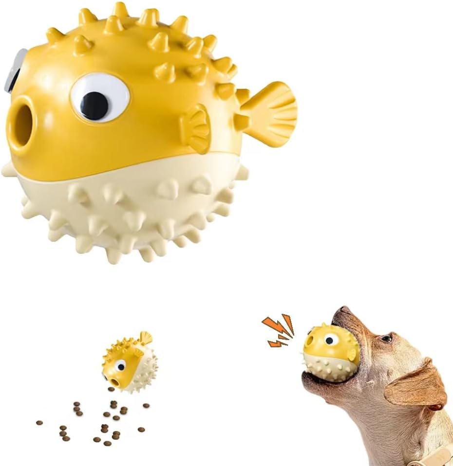 KFX-5299389 Interactive Treat Dispensing Dog Toy - Squeaky Fish-Shaped Chew Toy for Medium and Large Dogs