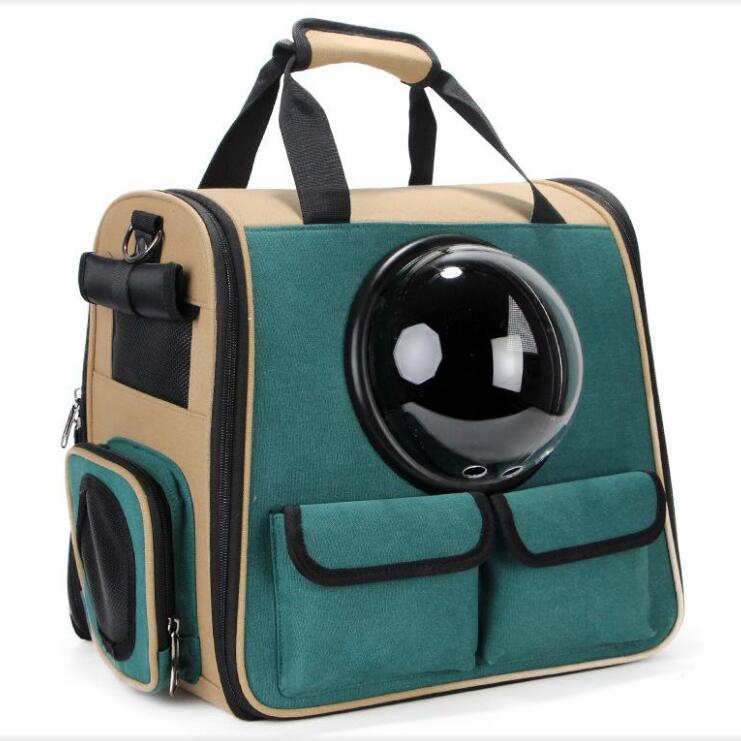 KFX-5300157 Multifunctional Travel Backpack for Pets - Suitable for Dogs and Cats, Breathable Design, Dark Green