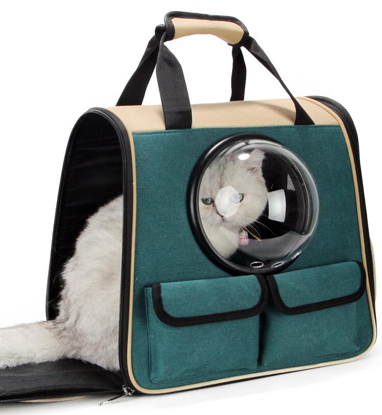 KFX-5300157 Multifunctional Travel Backpack for Pets - Suitable for Dogs and Cats, Breathable Design, Dark Green