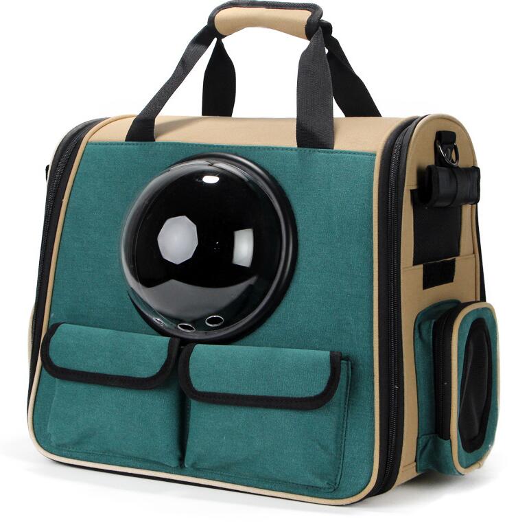KFX-5300157 Multifunctional Travel Backpack for Pets - Suitable for Dogs and Cats, Breathable Design, Dark Green