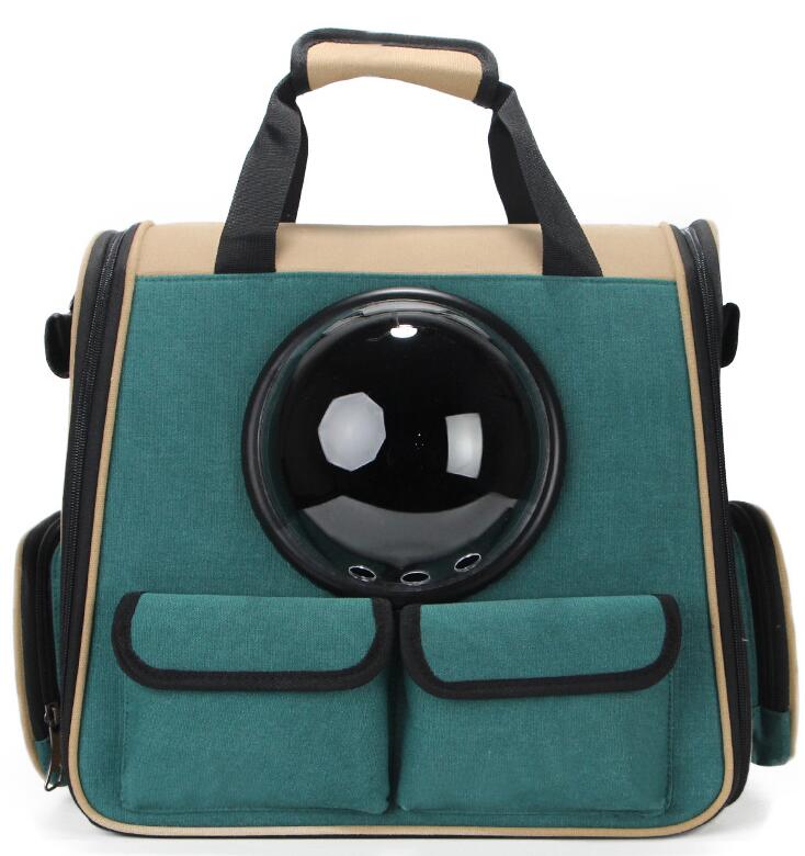 KFX-5300157 Multifunctional Travel Backpack for Pets - Suitable for Dogs and Cats, Breathable Design, Dark Green