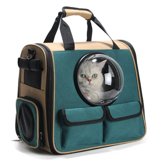 KFX-5300157 Multifunctional Travel Backpack for Pets - Suitable for Dogs and Cats, Breathable Design, Dark Green