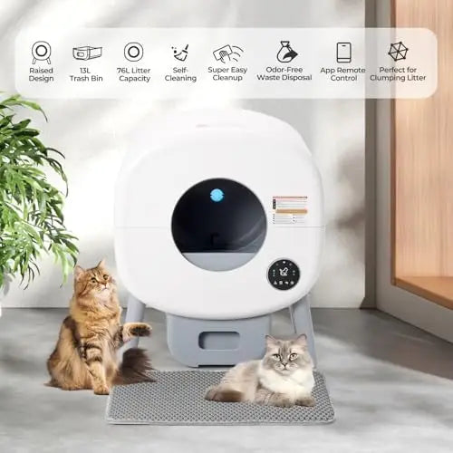 KFX-530131 Eco-Friendly Self-Cleaning Cat Litter Box for Multiple Cats with Smart App Control and Quiet Operation - 76L Capacity