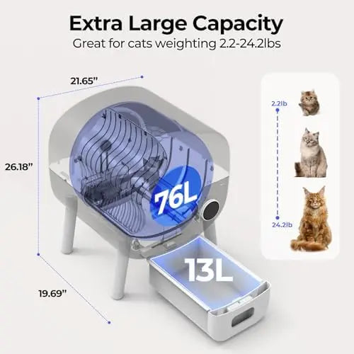 KFX-530131 Eco-Friendly Self-Cleaning Cat Litter Box for Multiple Cats with Smart App Control and Quiet Operation - 76L Capacity