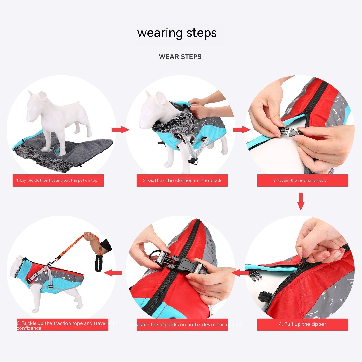KFX-5302333 Windproof Cotton-Padded Dog Coat in Sky Blue and Red - Comfortable and Cozy Pet Clothing