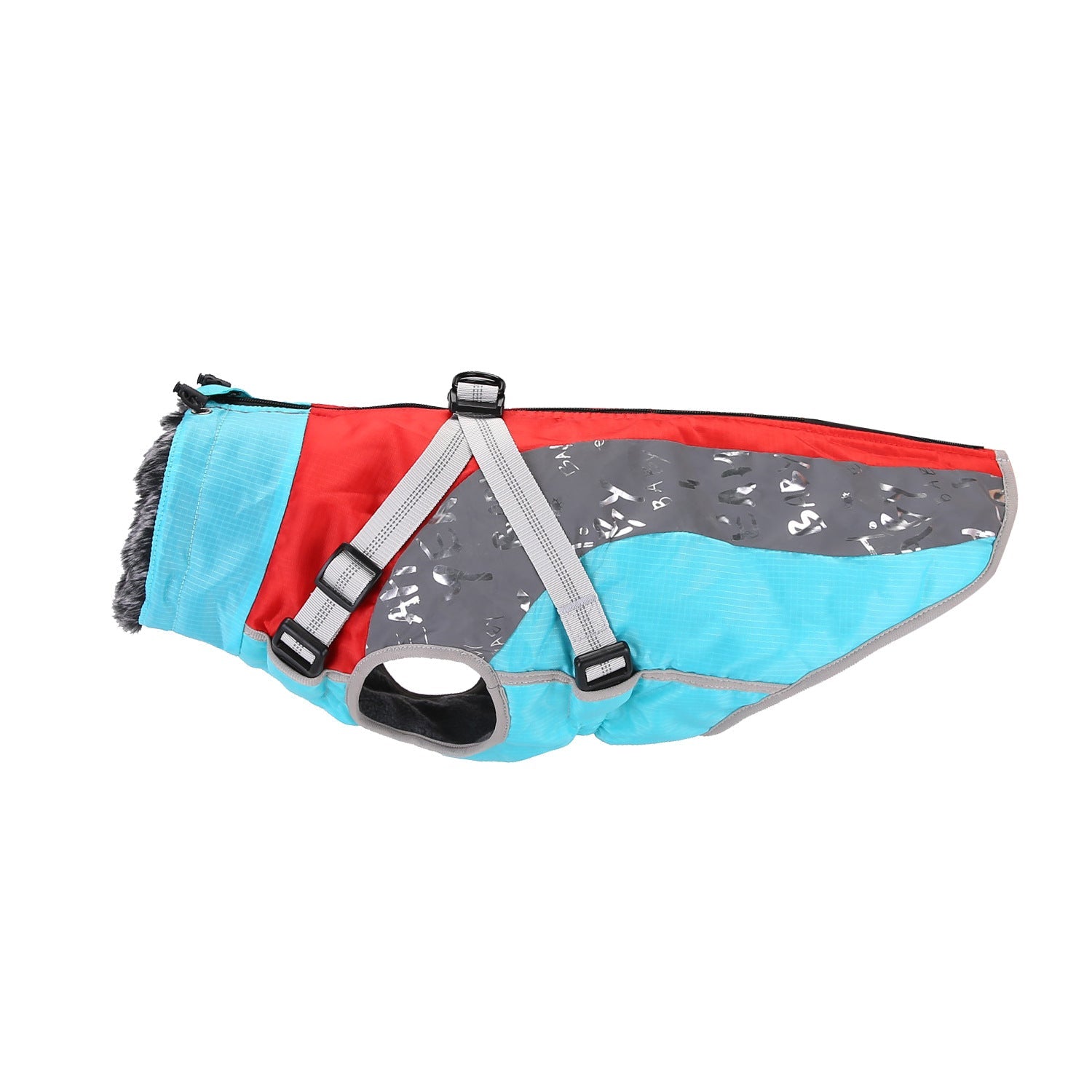 KFX-5302333 Windproof Cotton-Padded Dog Coat in Sky Blue and Red - Comfortable and Cozy Pet Clothing