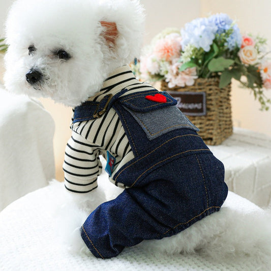 KFX-5303485 Retro Denim Suspender Pants for Small and Medium-sized Dogs