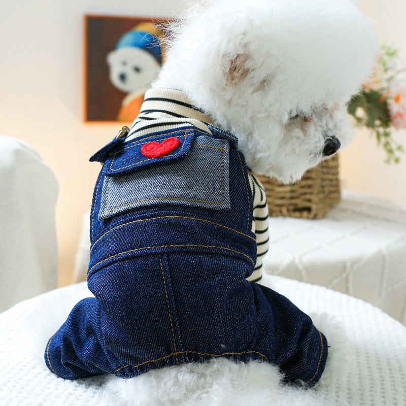 KFX-5303485 Retro Denim Suspender Pants for Small and Medium-sized Dogs