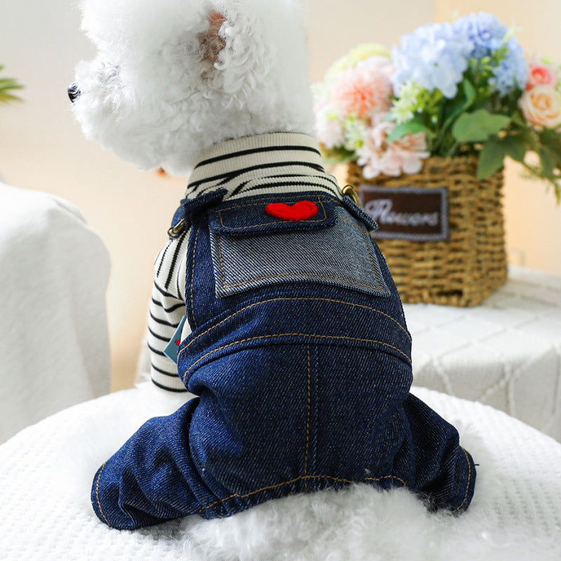 KFX-5303485 Retro Denim Suspender Pants for Small and Medium-sized Dogs