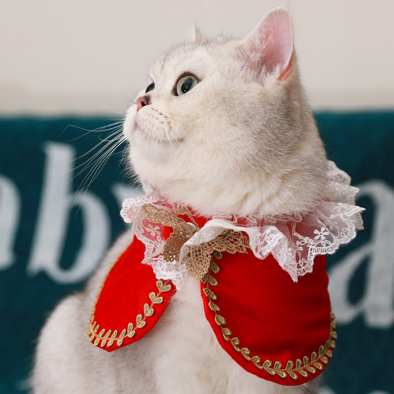 KFX-5305661 Royal Pet Cat Cape with Lace Collar and Crown - Red, Black, Green, White Sizes S & M
