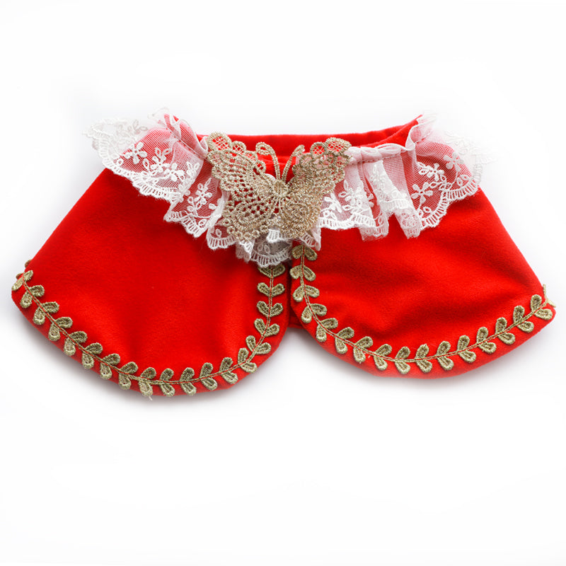 KFX-5305661 Royal Pet Cat Cape with Lace Collar and Crown - Red, Black, Green, White Sizes S & M