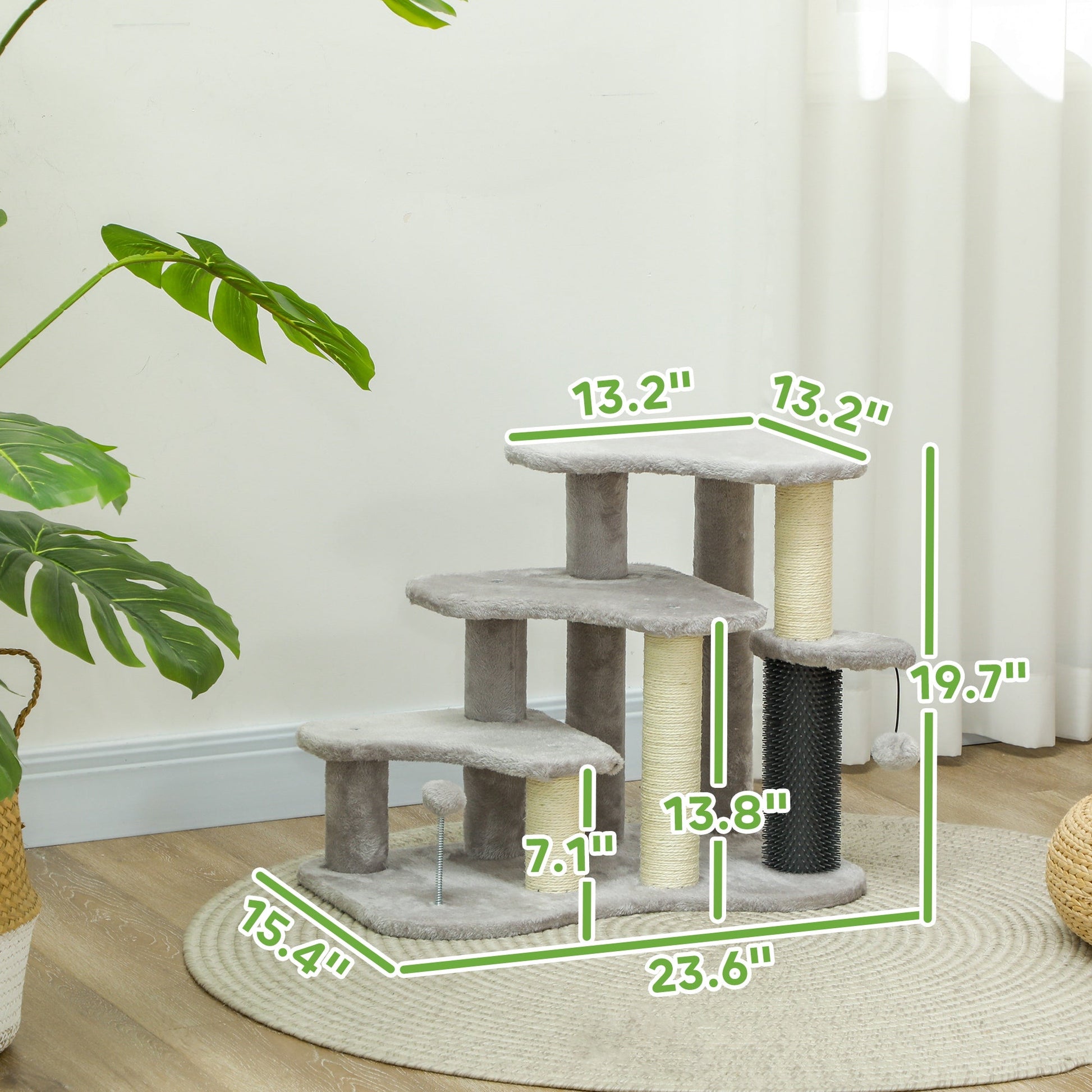 KFX-5306941 PawHut 2-in-1 Cat Tree and 3-Step Pet Stairs with Scratching Posts and Plush Cover