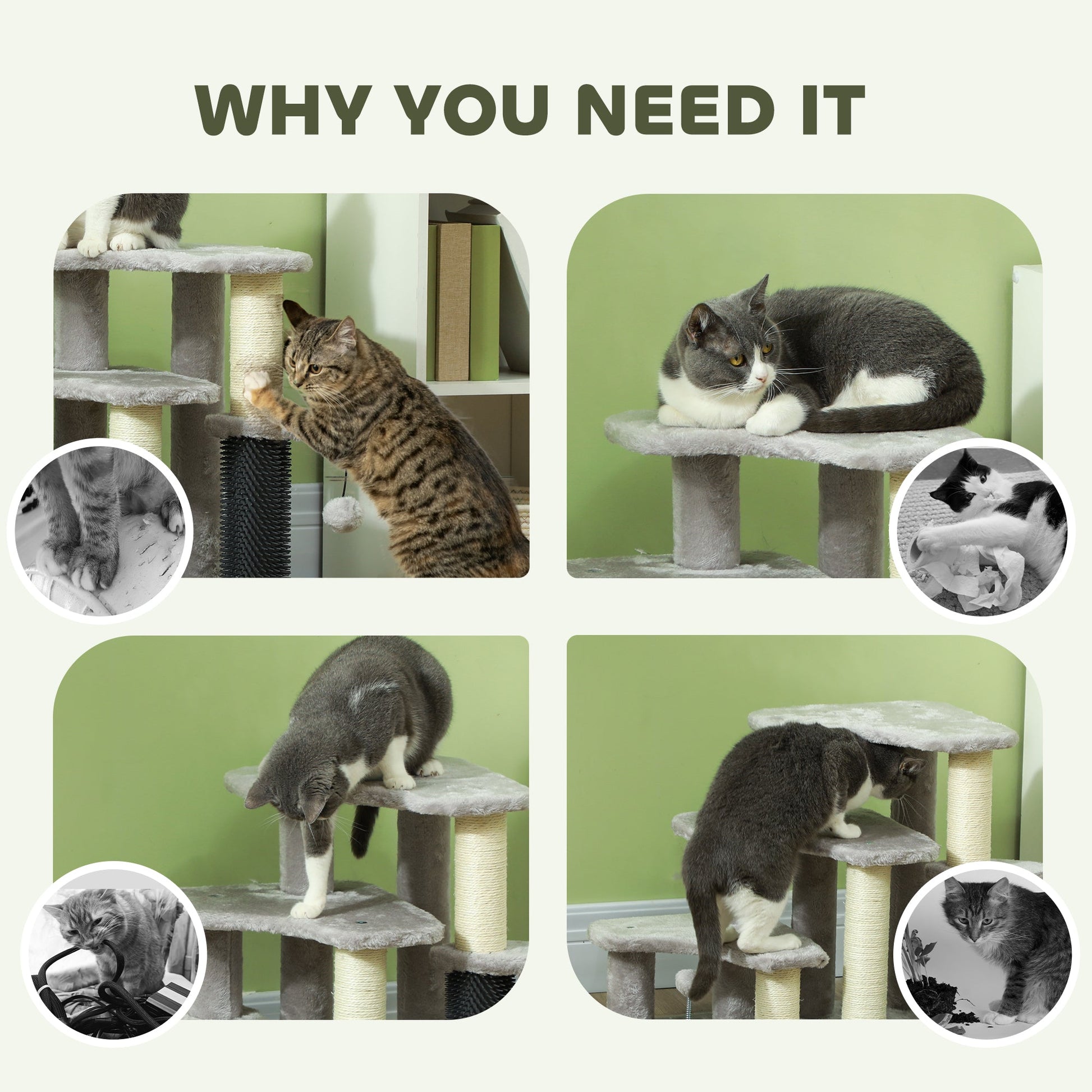KFX-5306941 PawHut 2-in-1 Cat Tree and 3-Step Pet Stairs with Scratching Posts and Plush Cover