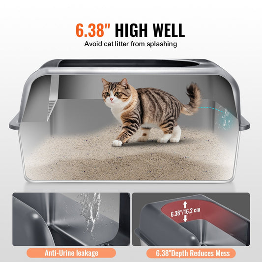 KFX-5307325 Deep Cat Litter Box with Filtering Foot Board for Clean & Odor-Free Environment