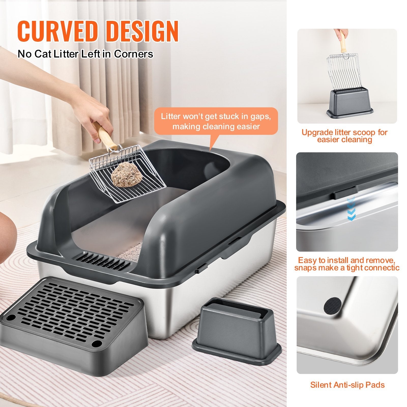 KFX-5307325 Deep Cat Litter Box with Filtering Foot Board for Clean & Odor-Free Environment