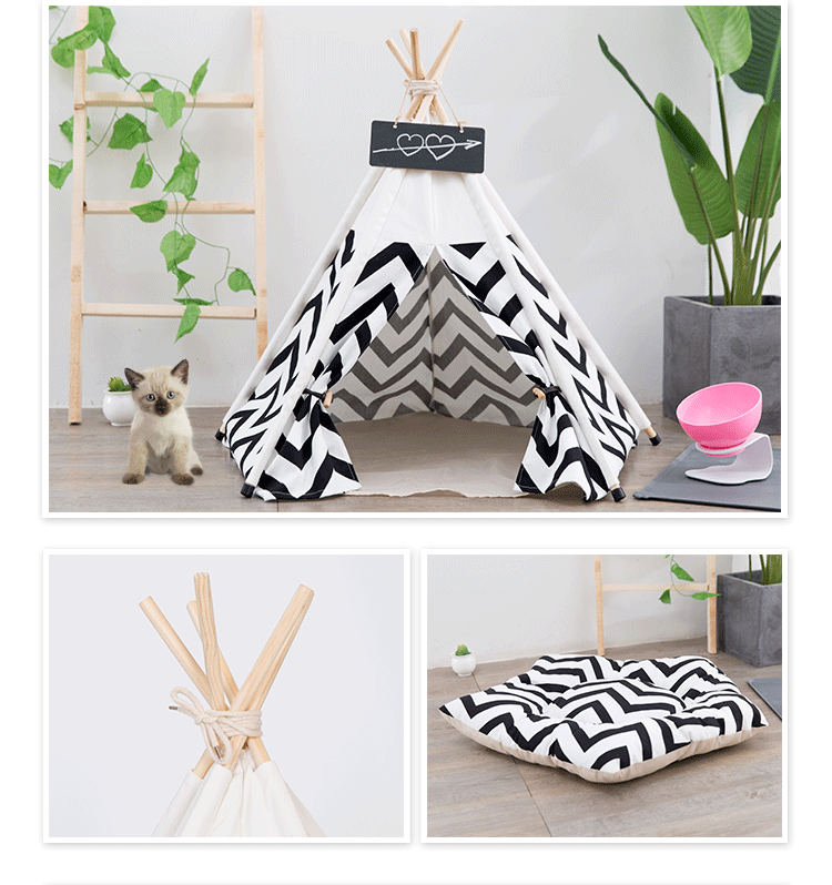KFX-5307709 Stylish Canvas Pet Tent with Black and Green Stripes for Cats and Dogs, Available in Multiple Sizes