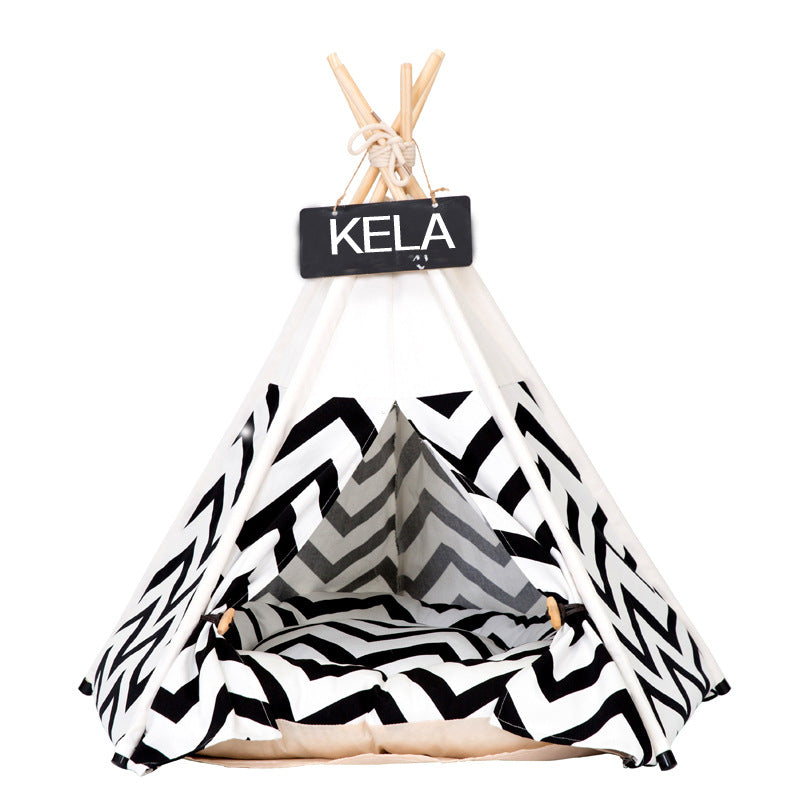 KFX-5307709 Stylish Canvas Pet Tent with Black and Green Stripes for Cats and Dogs, Available in Multiple Sizes
