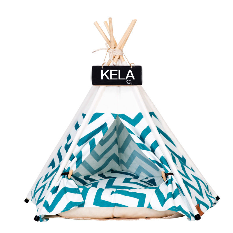 KFX-5307709 Stylish Canvas Pet Tent with Black and Green Stripes for Cats and Dogs, Available in Multiple Sizes