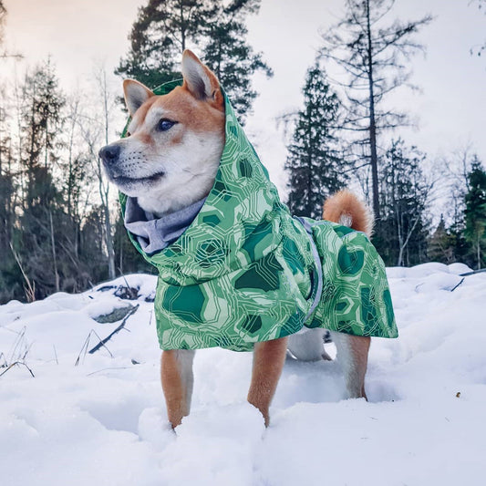 KFX-5308093 Quilted Snow Dog Ski Suit for Autumn and Winter in Emerald Green and Orange Red