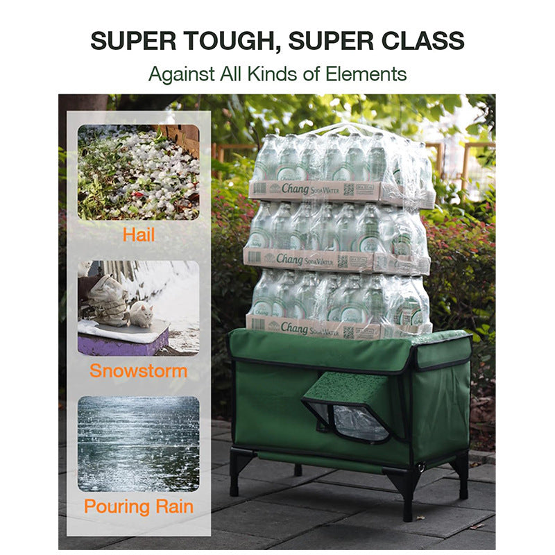 KFX-5308477 Heated Insulated Foldable Cat House - Waterproof, Breathable, All-Season Pet Bed in Green