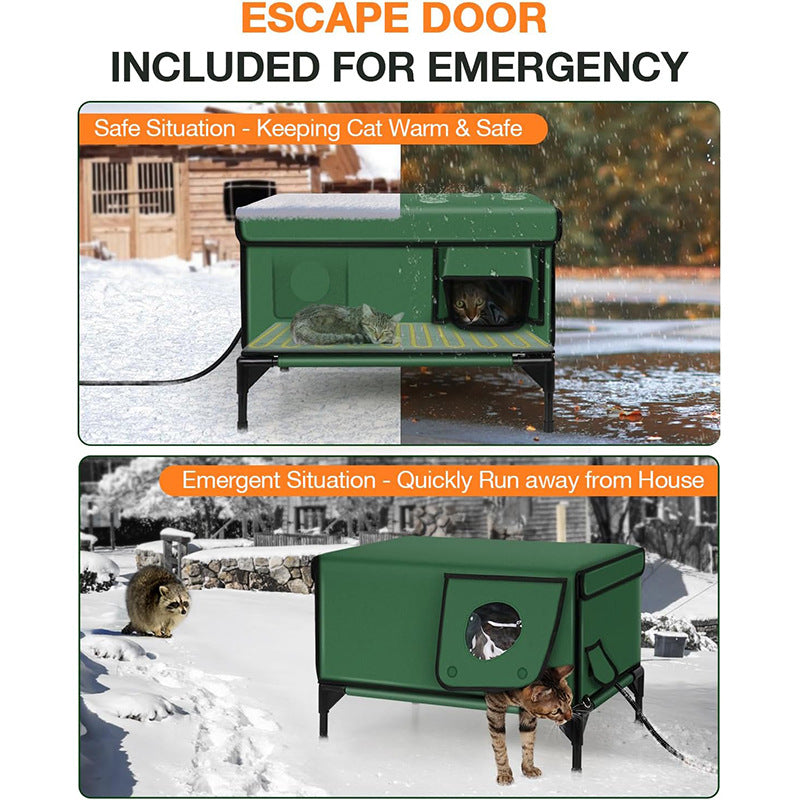 KFX-5308477 Heated Insulated Foldable Cat House - Waterproof, Breathable, All-Season Pet Bed in Green