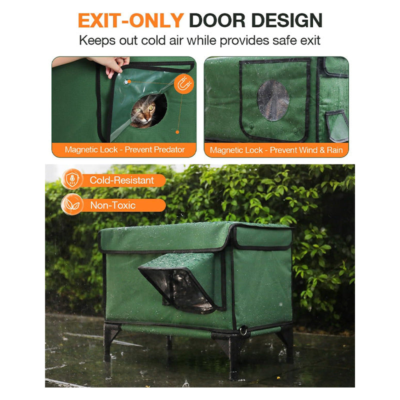 KFX-5308477 Heated Insulated Foldable Cat House - Waterproof, Breathable, All-Season Pet Bed in Green