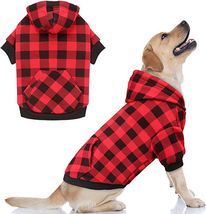 KFX-5308733 Thickened Black and Red Plaid Dog Sweatshirt for Cold Weather, S-XXL Sizes