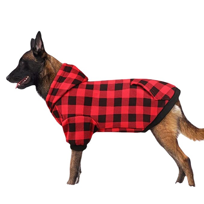 KFX-5308733 Thickened Black and Red Plaid Dog Sweatshirt for Cold Weather, S-XXL Sizes