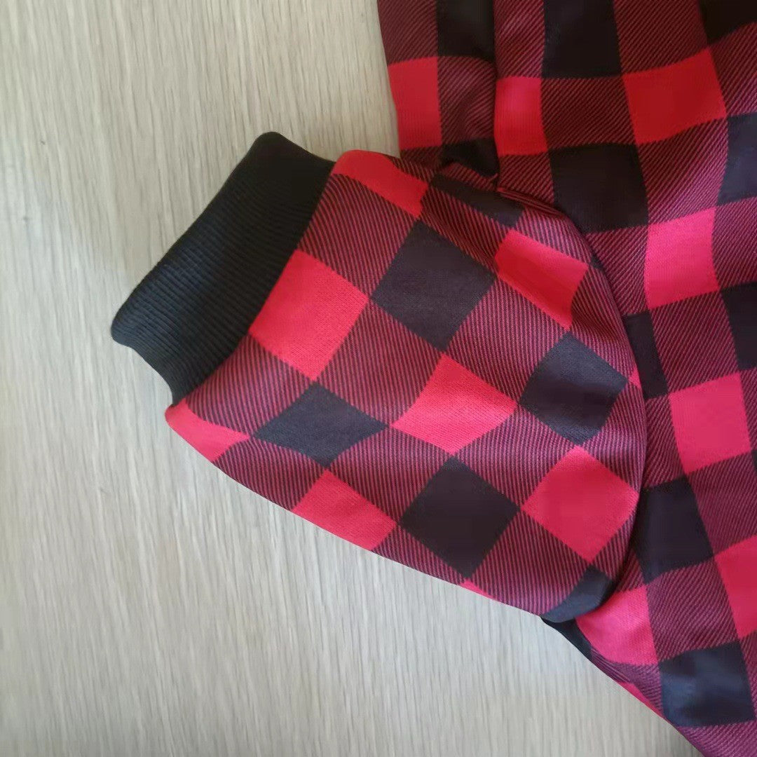 KFX-5308733 Thickened Black and Red Plaid Dog Sweatshirt for Cold Weather, S-XXL Sizes