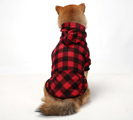KFX-5308733 Thickened Black and Red Plaid Dog Sweatshirt for Cold Weather, S-XXL Sizes