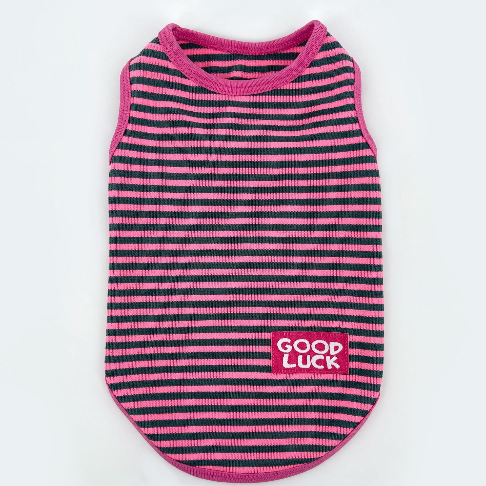 KFX-5309245 Cool Breathable Stripe Vest for Small Dogs and Cats in Fluorescent Green and Pink, Casual Cotton Pet Clothing