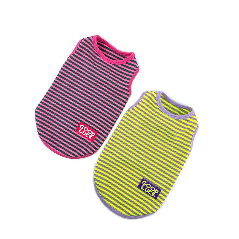 KFX-5309245 Cool Breathable Stripe Vest for Small Dogs and Cats in Fluorescent Green and Pink, Casual Cotton Pet Clothing